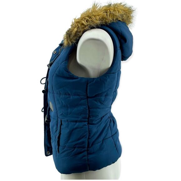 Love Tree Women’s Navy Blue Full Zip Faux Fur Trim Hooded Puffer Vest Small - Picture 7 of 15